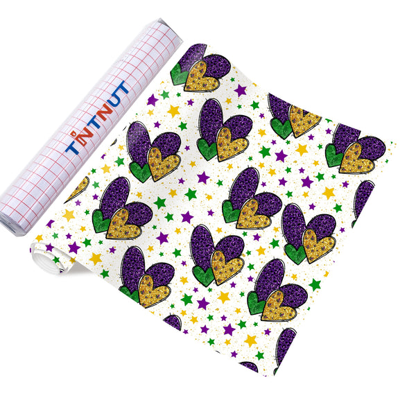 Tintnut Mardi Gras Adhesive Vinyl, Masquerade Mask Pattern Vinyl, Fleur-De-Lis Prints Carnival Outdoor Vinyl for Decor Self Sticker