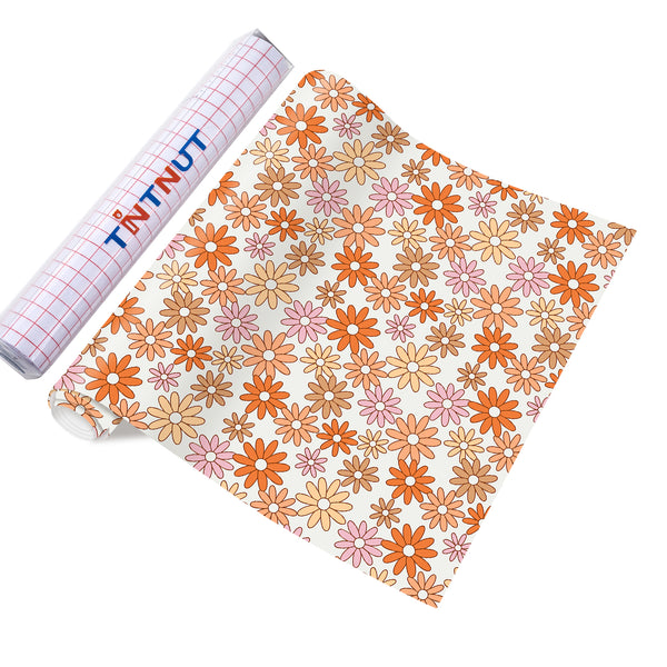 Tintnut Smiley Face Permanent Adhesive Vinyl,Daisy Flower Permanent Vinyl, Groovy Pattern Vinyl,  Adhesive Outdoor Vinyl for Decor Sticker, Self Sticker Water proofing Vinyl