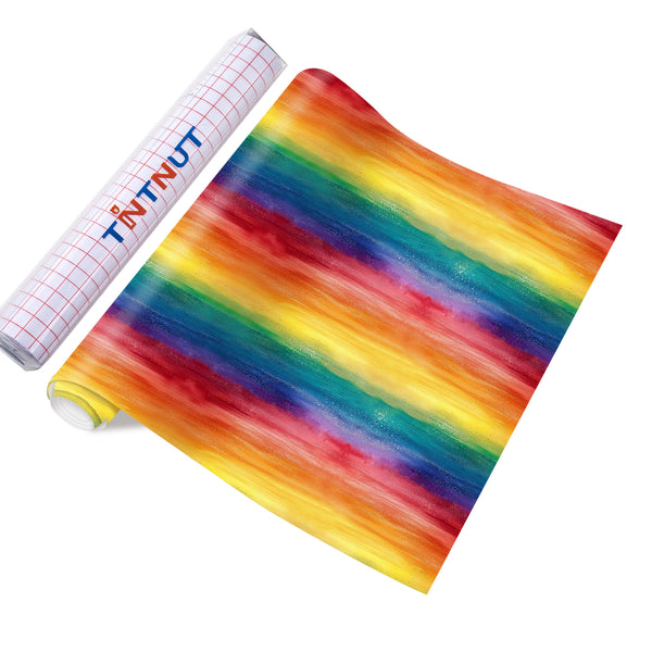 Tintnut Pink Purple Rainbow Gradient Watercolor Permanent Adhesive Vinyl Sheets Multicolor Pattern Self Sticker Water proofing Vinyl for DIY