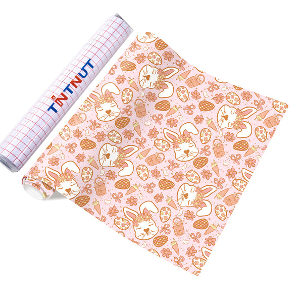 Tintnut Easter Egg Permanent Vinyl, Spring Pastel Pattern Adhesive, Pink Bunny Prints Vinyl, Outdoor for Decor Self Sticker