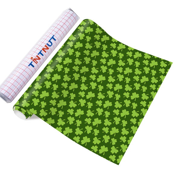 Tintnut Four-leaf Clover Permanent Adhesive Vinyl,Green Permanent Vinyl for Cutting Machine, Self Sticker Water Proofing Vinyl