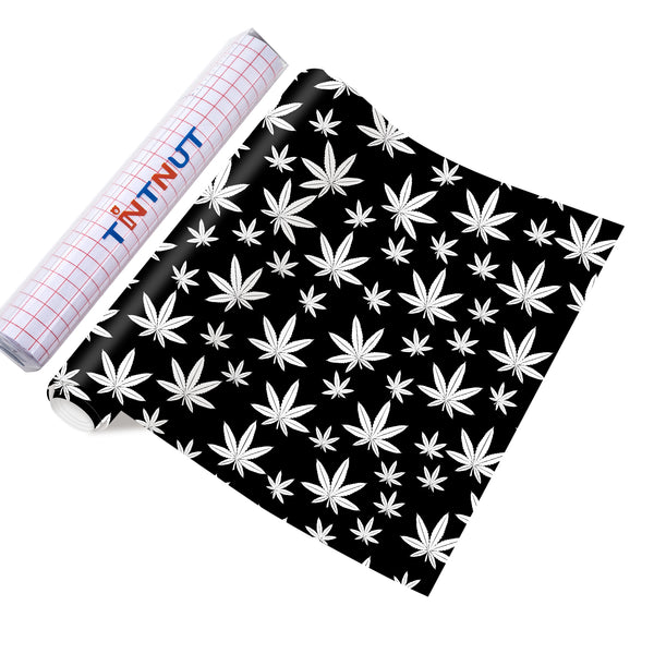 Tintnut Weed Leaf Pattern Permanent Adhesive Vinyl, Cannabis Self Adhesive Vinyl Marijuana Leaves Outdoor Vinyl for Decor Sticker