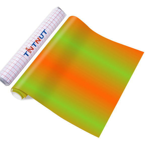 Tintnut Orange Green Permanent Vinyl Gradient Adhesive Self Sticker, Ombre Glossy Self Sticker Water Proofing Vinyl