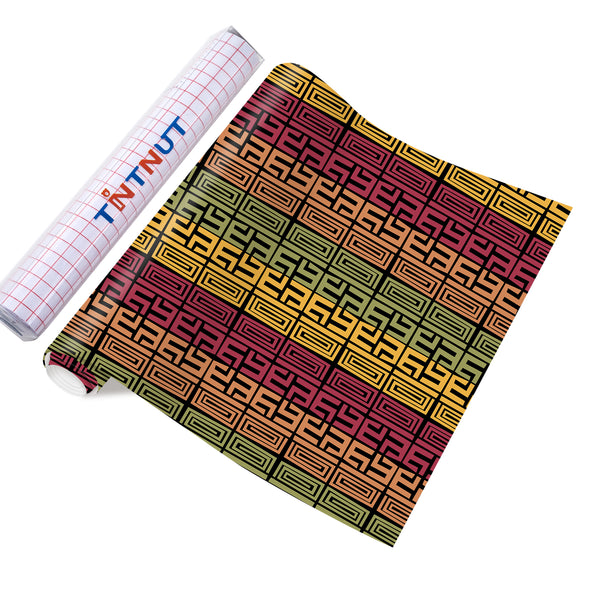 Tintnut Kwanzaa Adhesive Vinyl, Kente Pattern Printed Permanent Vinyl Sheets Kwanzaa Vinyl Machine for Decor Sticker