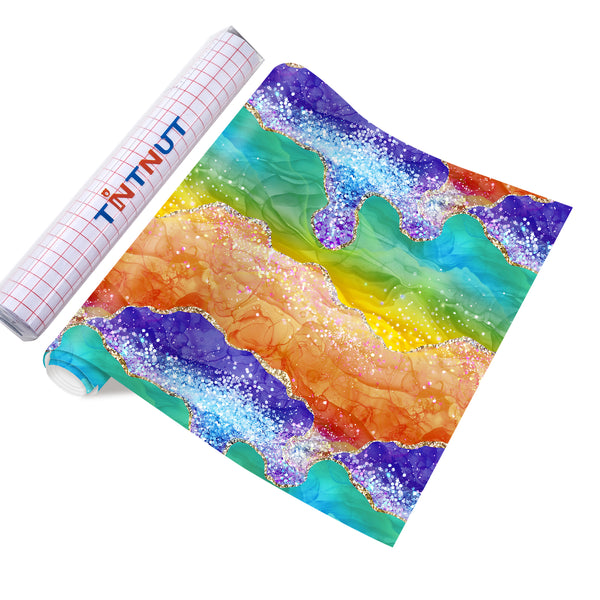 Tintnut Artistic Watercolor Rainbow Watercolor Permanent Adhesive Vinyl Sheets Multicolor Pattern Self Sticker Water proofing Vinyl for DIY