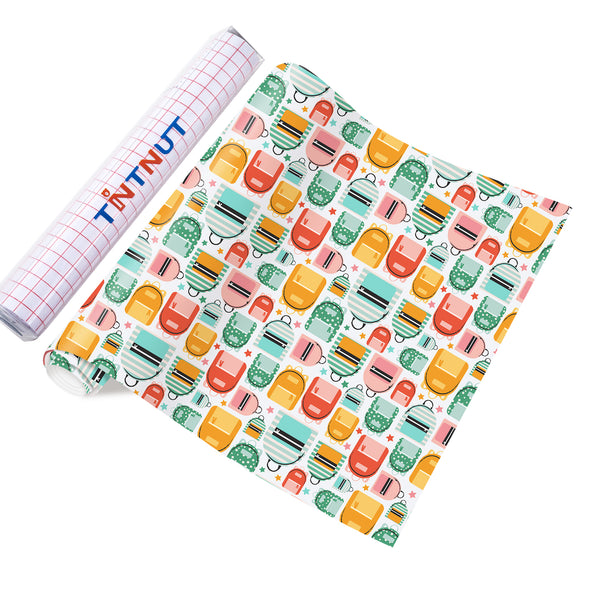 Tintnut School Patterned Permanent Vinyl,Teachers Kindergarten Patterned Permanent Adhesive Vinyl for Cutting Machine,Self Sticker Water proofing Vinyl