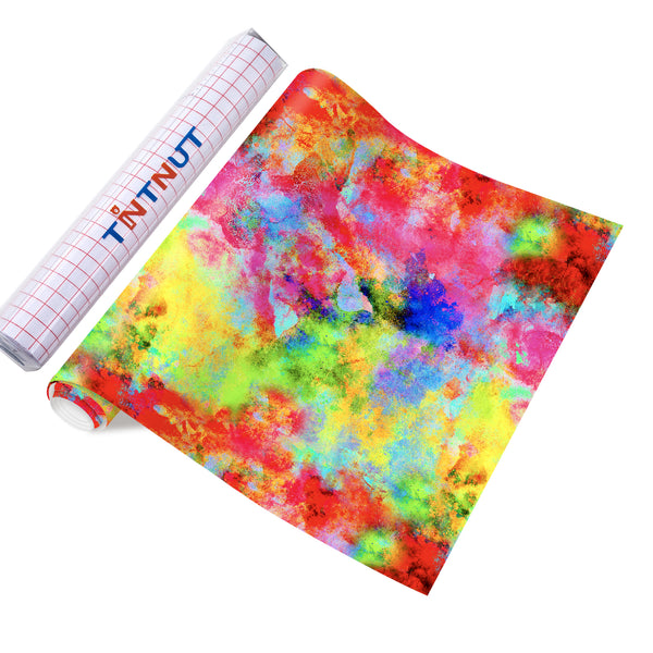 Tintnut Grungy Watercolor Permanent Adhesive Vinyl,Neon Color Burst Pattern Adhesive Vinyl,Home Decor Self Sticker