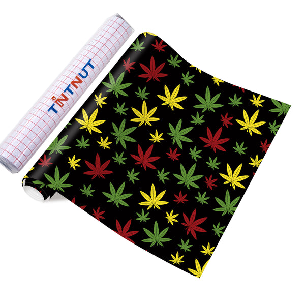 Tintnut Weed Leaf Pattern Adhesive Vinyl, Cannabis Self Permanent Vinyl Marijuana Leaves Outdoor Vinyl for Decor Sticker