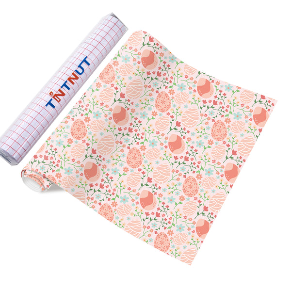 Tintnut Easter Egg Permanent  Adhesive Vinyl, Spring Pastel Pattern Adhesive, Pink Bunny Prints Vinyl, Outdoor for Decor Self Sticker