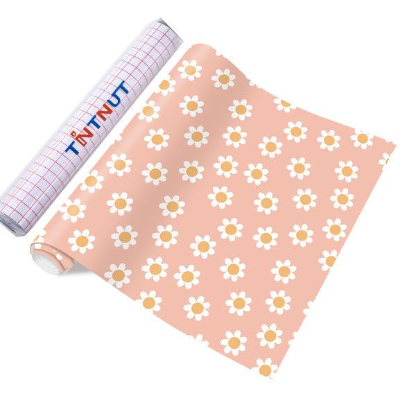 Tintnut Smiley Face Permanent Adhesive Vinyl,Daisy Flower Adhesive Vinyl, Groovy Pattern Vinyl, Permanent Outdoor Vinyl