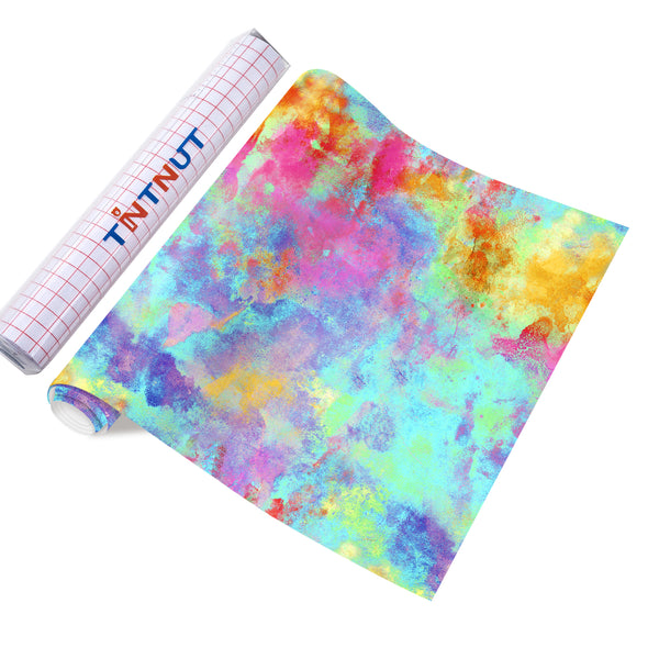 Tintnut Grungy Watercolor Permanent Adhesive Vinyl,Neon Pastel Mix Pattern Adhesive Vinyl,Home Decor Self Sticker
