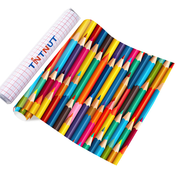 Tintnut School Patterned Permanent Vinyl,Pencil Patterned Permanent Adhesive Vinyl for Cutting Machine,Self Sticker Water proofing Vinyl