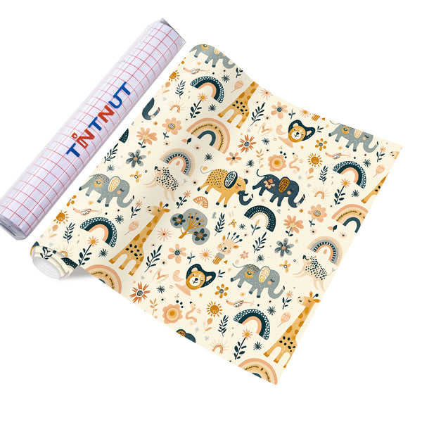 Tintnut Animals Patterned Permanent Adhesive Vinyl,Forest Animals Permanent Vinyl for Cutting Machine,Self Sticker Water proofing Vinyl