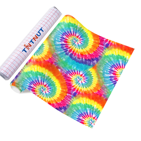 Tintnut Tie Dye Adhesive Vinyl, Swirl Pattern Permanent Adhesive Vinyl, Seamless Colorful Self Sticker Water proofing Vinyl