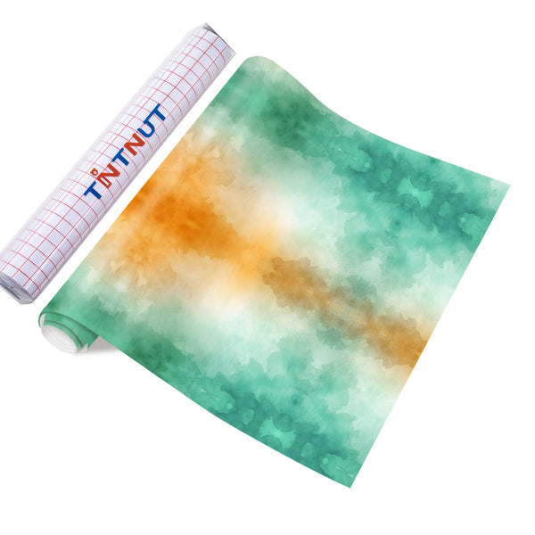 Tintnut Orange Green Gradient Rainbow Watercolor Permanent Adhesive Vinyl Sheets Multicolor Pattern Self Sticker Water proofing Vinyl for DIY