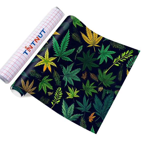 Tintnut Cannabis Pattern Permanent Vinyl, Weed Leaf Self Adhesive Vinyl Marijuana Leaves Outdoor Waterproofing Vinyl for Decor Sticker