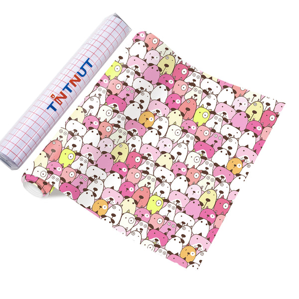 Tintnut Dog Patterned Permanent Vinyl,Cartoon Dog Permanent Adhesive Vinyl,Waterproof Vinyl for Decor Sticker, Self Sticker Water proofing Vinyl