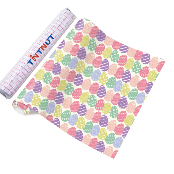 Tintnut Easter Egg Permanent Vinyl, Pink Bunny Prints Vinyl, Spring Pastel Pattern Permanent Vinyl, Outdoor for Decor Self Sticker