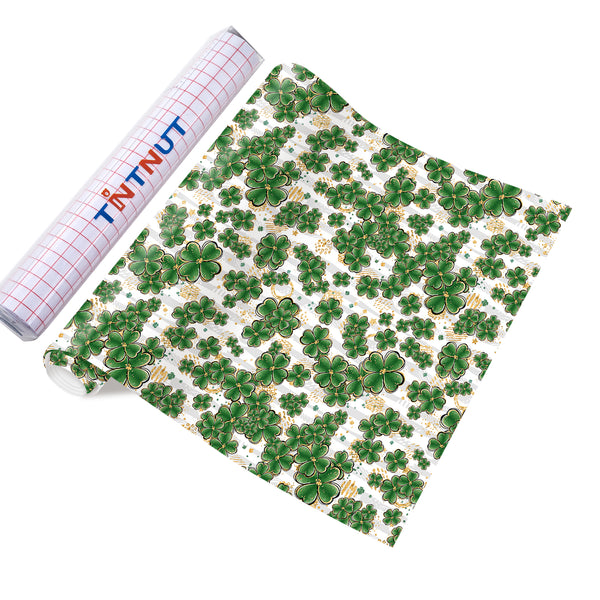 Tintnut Four-leaf Clover Permanent Adhesive Vinyl,Green Permanent Vinyl,Permanent Outdoor Vinyl for Cutting Machine,Waterproof Vinyl for Home Decor Self Sticker