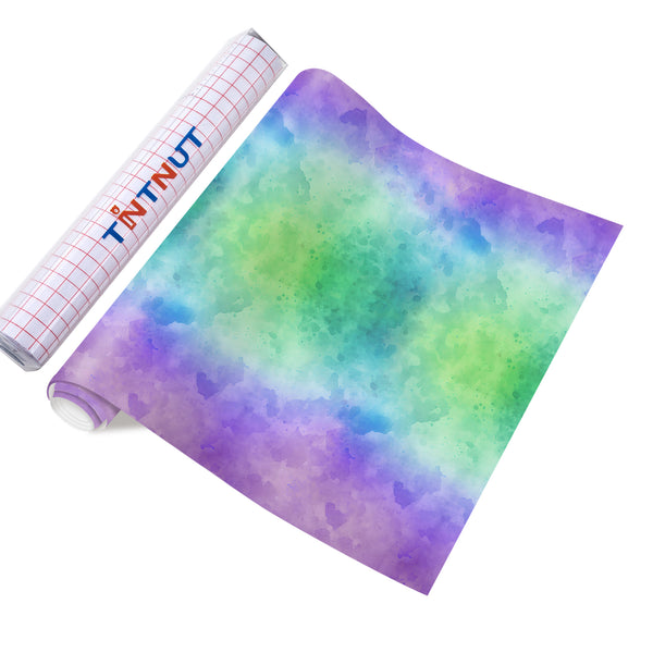 Tintnut Watercolor Permanent Adhesive Vinyl,Purple-Green Color Gradient Permanent Vinyl for Cutting Machine,Waterproof Vinyl for Home Decor Self Sticker