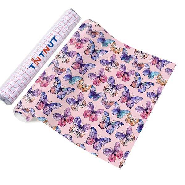 Tintnut Colorful Butterfly Patterned Permanent Vinyl,Butterfly Permanent Adhesive Vinyl for Cutting Machine,Self Sticker Water proofing Vinyl
