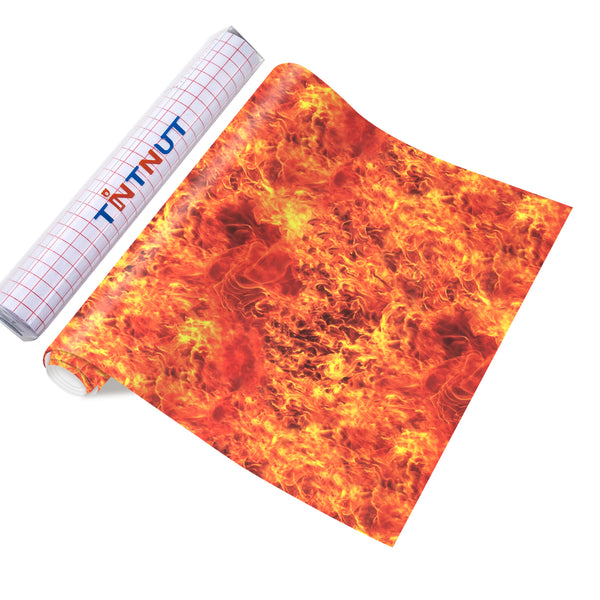 Tintnut Flame Permanent Vinyl,Burning Fire Patterned Permanent Adhesive Vinyl for Cutting Machine,Home Decor Self Sticker