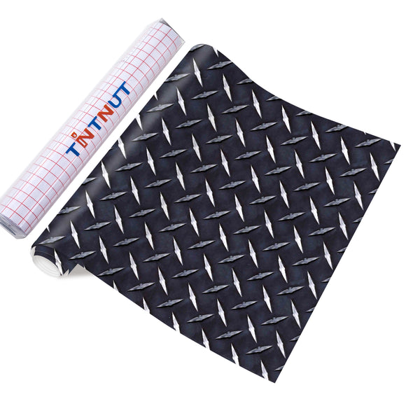 Tintnut Grey Permanent Adhesive Vinyl, Metal Plate Adhesive Vinyl, Diamond Plate Pattern Vinyl, Permanent Outdoor Vinyl for Decor Sticker, Self Sticker Water proofing Vinyl