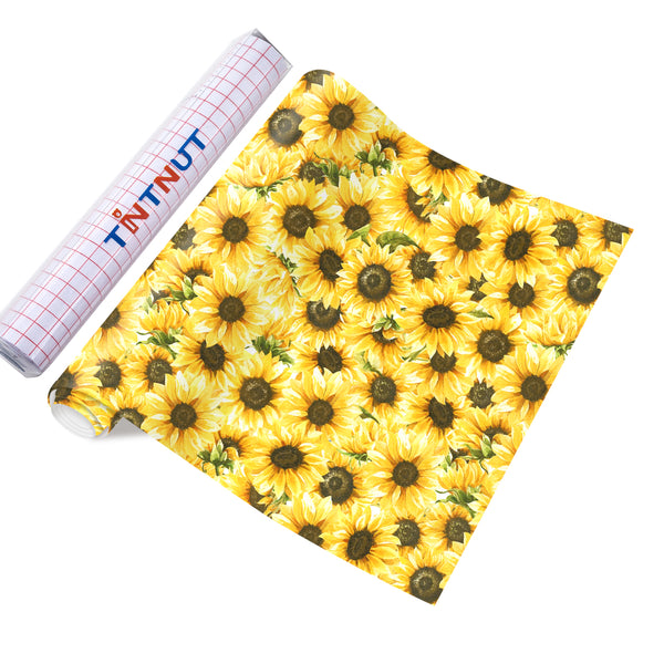 Tintnut Sunflower Permanent Vinyl, Seamless Summer Yellow Sunshine Floral Pattern Adhesive Vinyl Sheets