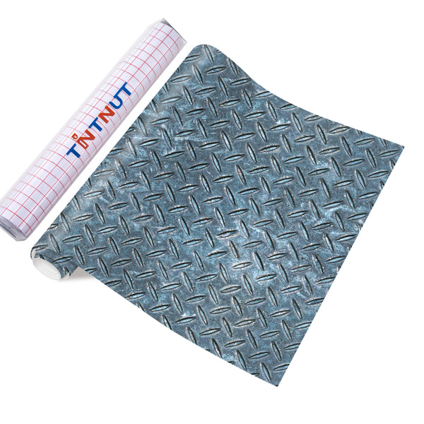 Tintnut Grey Permanent Vinyl, Metal Plate Adhesive Vinyl, Diamond Plate Pattern Vinyl, Permanent Outdoor Vinyl for Cutting Machine