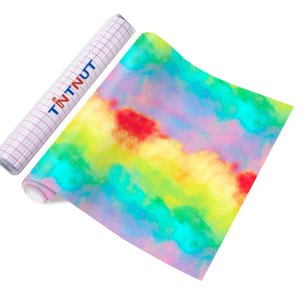 Tintnut Watercolor Permanent Vinyl, Rainbow Adhesive Vinyl, Gradient Pattern Vinyl, Permanent Outdoor Vinyl for Christmas Decor Self Sticker