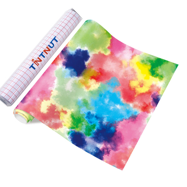 Tintnut Tie Dye Permanent Vinyl, Easter Pattern Adhesive,Watercolor Clouds Patterned Permanent Adhesive Vinyl for Cutting Machine, Home Decor Self Sticker