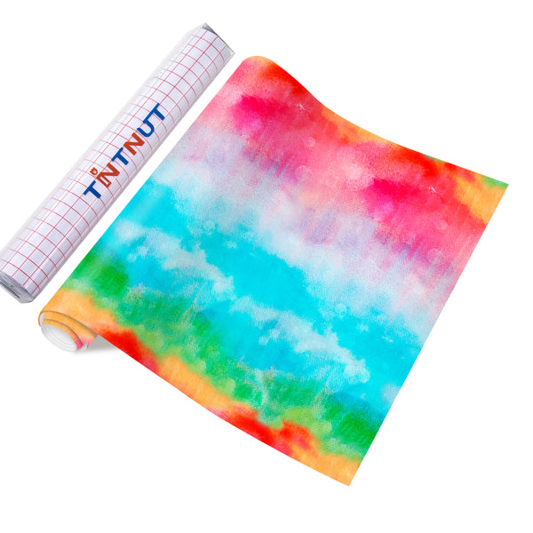 Tintnut Watercolor Adhesive Vinyl, Rainbow Permanent Vinyl, Gradient Pattern Vinyl, Permanent Outdoor Vinyl for Christmas Decor Self Sticker
