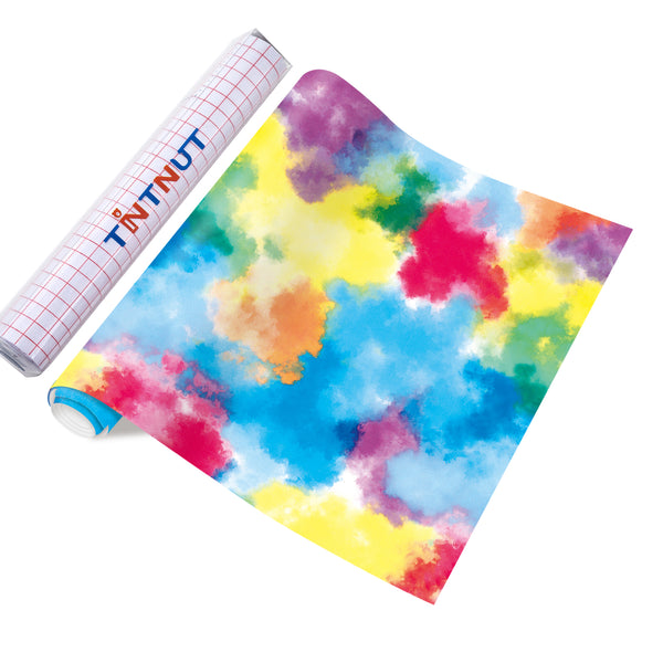 Tintnut Tie Dye Permanent Vinyl, Easter Pattern Adhesive,Watercolor Clouds Patterned Adhesive Vinyl for Cutting Machine, Home Decor Self Sticker