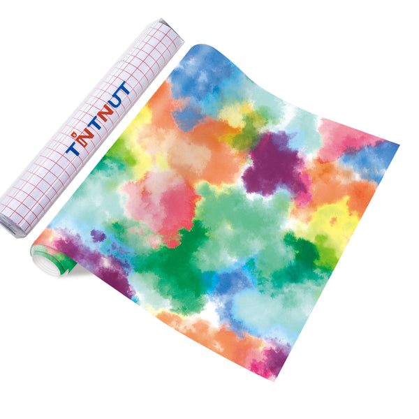 Tintnut Tie Dye Permanent Vinyl, Easter Pattern Adhesive,Watercolor Clouds Patterned Permanent Vinyl for Cutting Machine, Home Decor Self Sticker
