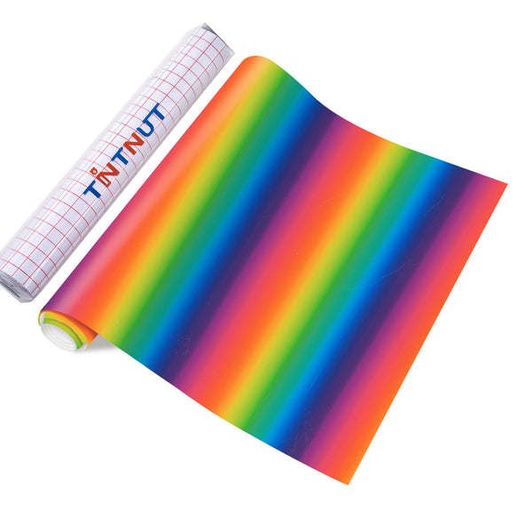 Tintnut Ombre Permanent Vinyl, Rainbow Stripes Gradient Watercolor Pattern Printed Vinyl, Marbling Print Outdoor Vinyl for Decor Self Sticker