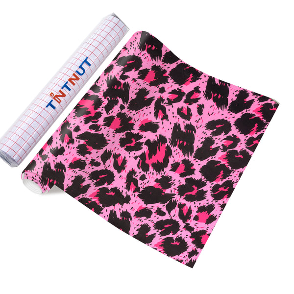 Tintnut Leopard Print Pattern Permanent Vinyl Pink Leopard Pattern Adhesive Vinyl for Mugs Decors Self Adhesive Vinyl
