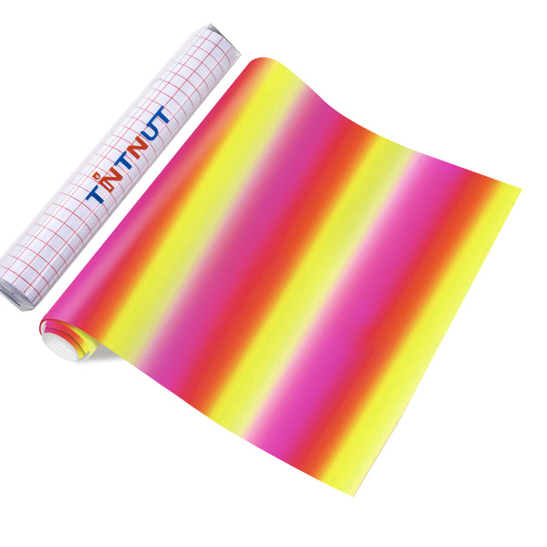 Tintnut Ombre Permanent Vinyl, Red Yellow Stripes Gradient Watercolor Pattern Printed Vinyl, Marbling Print Outdoor Vinyl for Decor Self Sticker