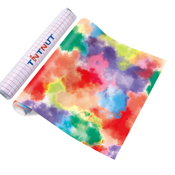 Tintnut Tie Dye Permanent Vinyl, Easter Pattern Adhesive Permanent - 8 Sheets,Watercolor Clouds Patterned Permanent Adhesive Vinyl for Cutting Machine, Home Decor Self Sticker
