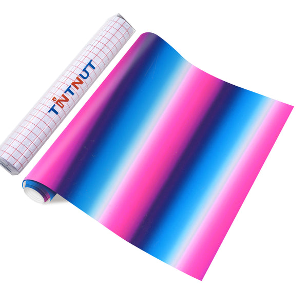 Tintnut Ombre Permanent Vinyl, Blue Pink Stripes Gradient Watercolor Pattern Printed Vinyl, Marbling Print Outdoor Vinyl for Decor Self Sticker