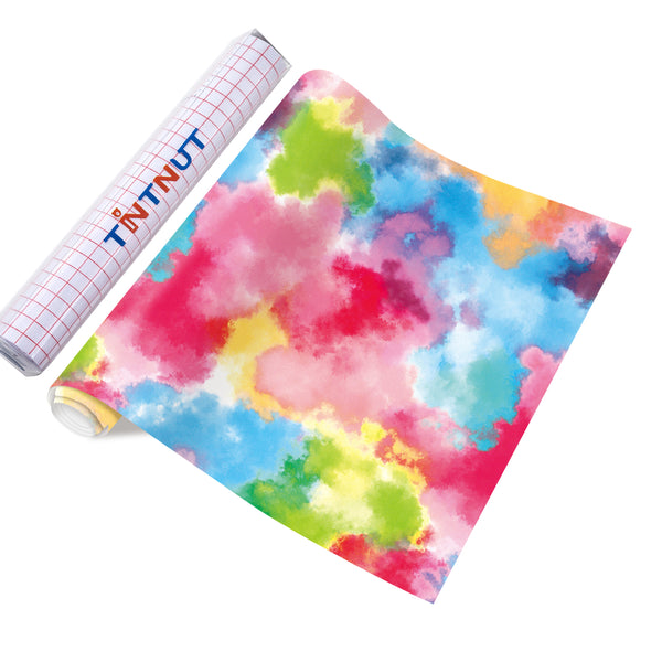 Tintnut Tie Dye Permanent Vinyl, Easter Pattern Permanent,Watercolor Clouds Patterned Permanent Adhesive Vinyl for Cutting Machine, Home Decor Self Sticker