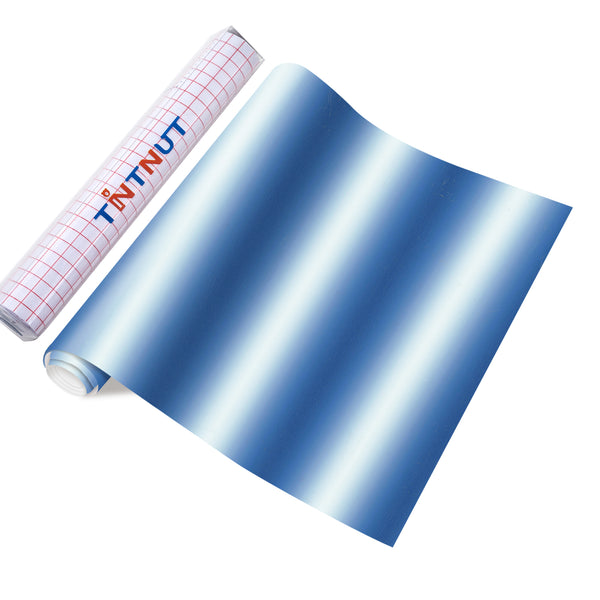 Tintnut Ombre Permanent Vinyl, Blue White Stripes Gradient Watercolor Pattern Printed Vinyl, Marbling Print Outdoor Vinyl for Decor Self Sticker