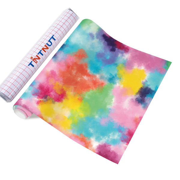 Tintnut Tie Dye Permanent Vinyl, Easter Pattern Permanent,Watercolor Clouds Patterned Adhesive Vinyl for Cutting Machine, Home Decor Self Sticker