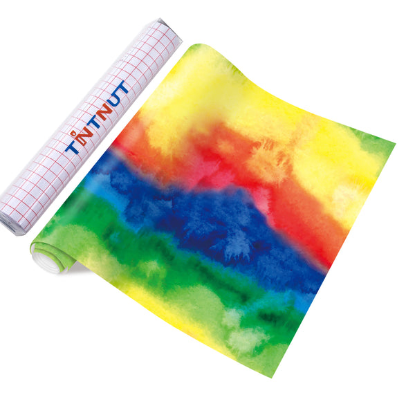 Tintnut Watercolor Permanent Vinyl, Gradient Pattern Vinyl, Permanent Outdoor Vinyl for Christmas Decor Self Sticker, Rainbow Adhesive Vinyl