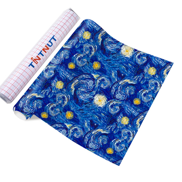 Tintnut Starry Night Permanent Adhesive Vinyl,Impressionist Paintings Van Gogh Starry Sky Pattern Permanent Vinyl for Cutting Machine,Self Sticker Water proofing Vinyl