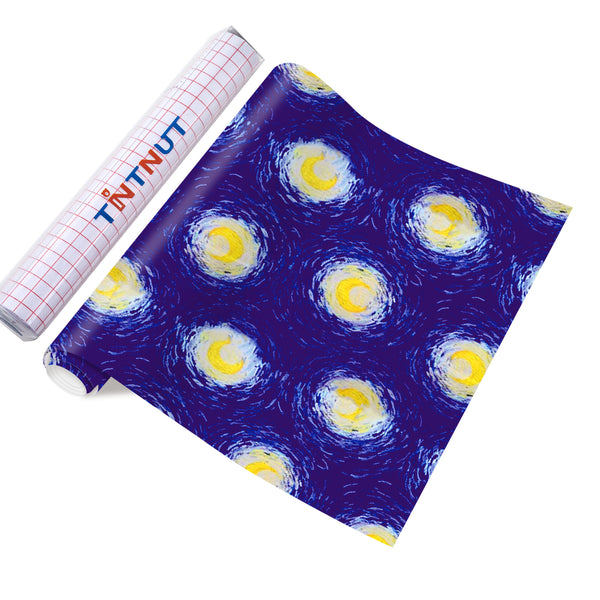 Tintnut Starry Night Permanent Vinyl,Impressionist Paintings Van Gogh Starry Sky Pattern Permanent Vinyl for Cutting Machine,Self Sticker Water proofing Vinyl