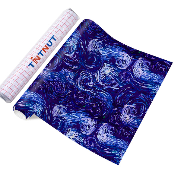 Tintnut Starry Night Permanent Vinyl,Impressionist Paintings Van Gogh Starry Sky Pattern Permanent Adhesive Vinyl for Cutting Machine,Self Sticker Water proofing Vinyl
