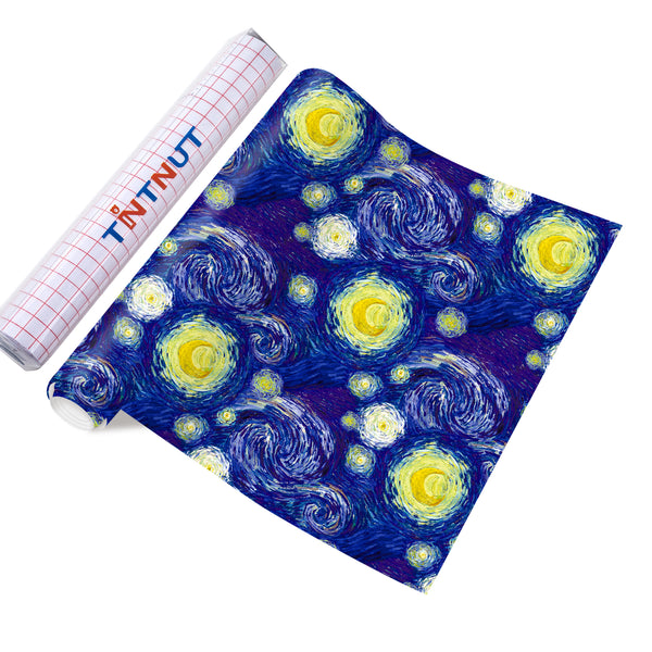 Tintnut Starry Night Permanent Vinyl,Impressionist Paintings Van Gogh Starry Sky Pattern Permanent Adhesive Vinyl for Cutting Machine, Home Decor Self Sticker