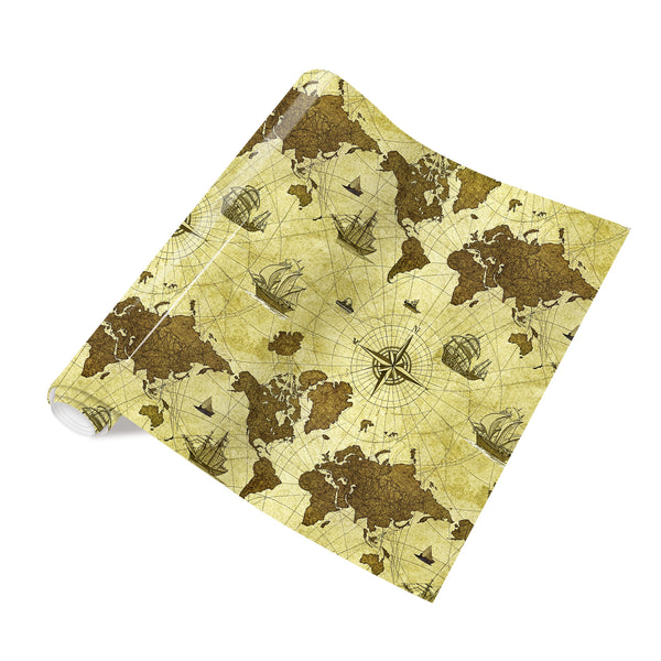 Tintnut Vintage Map Taupe Retro Map Pattern Heat Transfer Vinyl Patterned HTV for Fabric Iron on Vinyl for T-Shirts