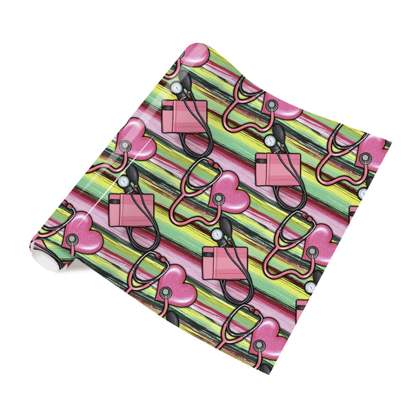 Tintnut Nurses Day Heat Transfer Vinyl Pink And Light Green Color HTV Patterned HTV for Fabric HTV Vinyl Iron on Vinyl for T-Shirts DIY