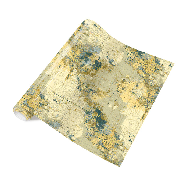 Tintnut Vintage Map Yellow Blue Retro Map Pattern Heat Transfer Vinyl Patterned HTV for Fabric Iron on Vinyl for T-Shirts